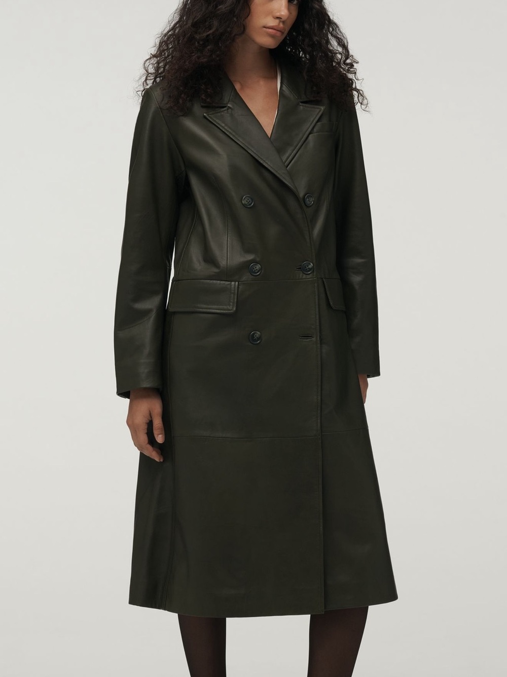 NWT $698 Anthroplogie Leather Green Trenchcoat - Picture 10 of 13